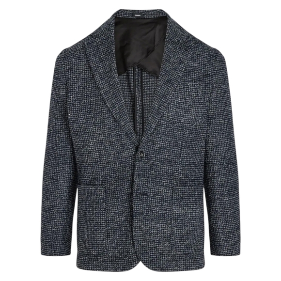 Express Slim Fit Wool Blend Blazer Mens 42R Blue Check Print Sport Coat - Picture 1 of 8
